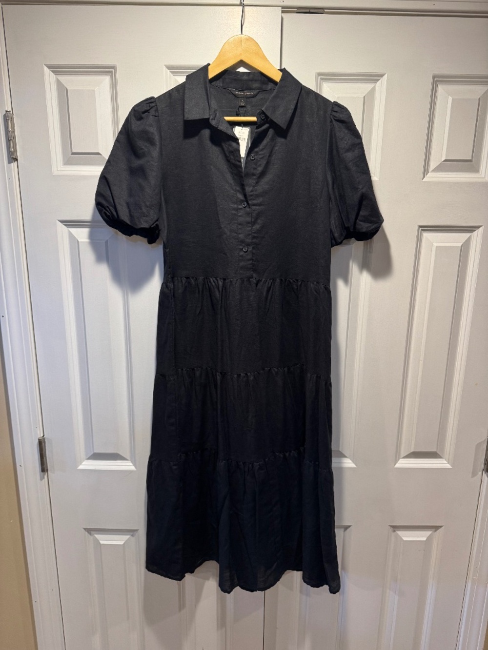 Banana Republic Linen Blend Puffed Sleeve Black Dress-Size Small